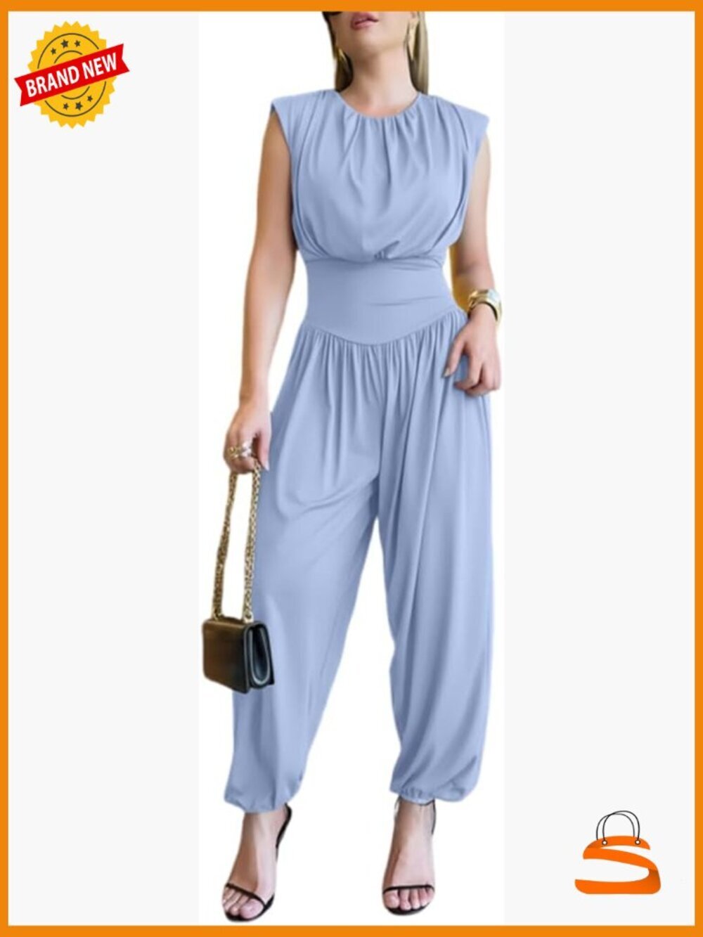Sleeveless High Slit Jumpsuit with Padded Shoulders